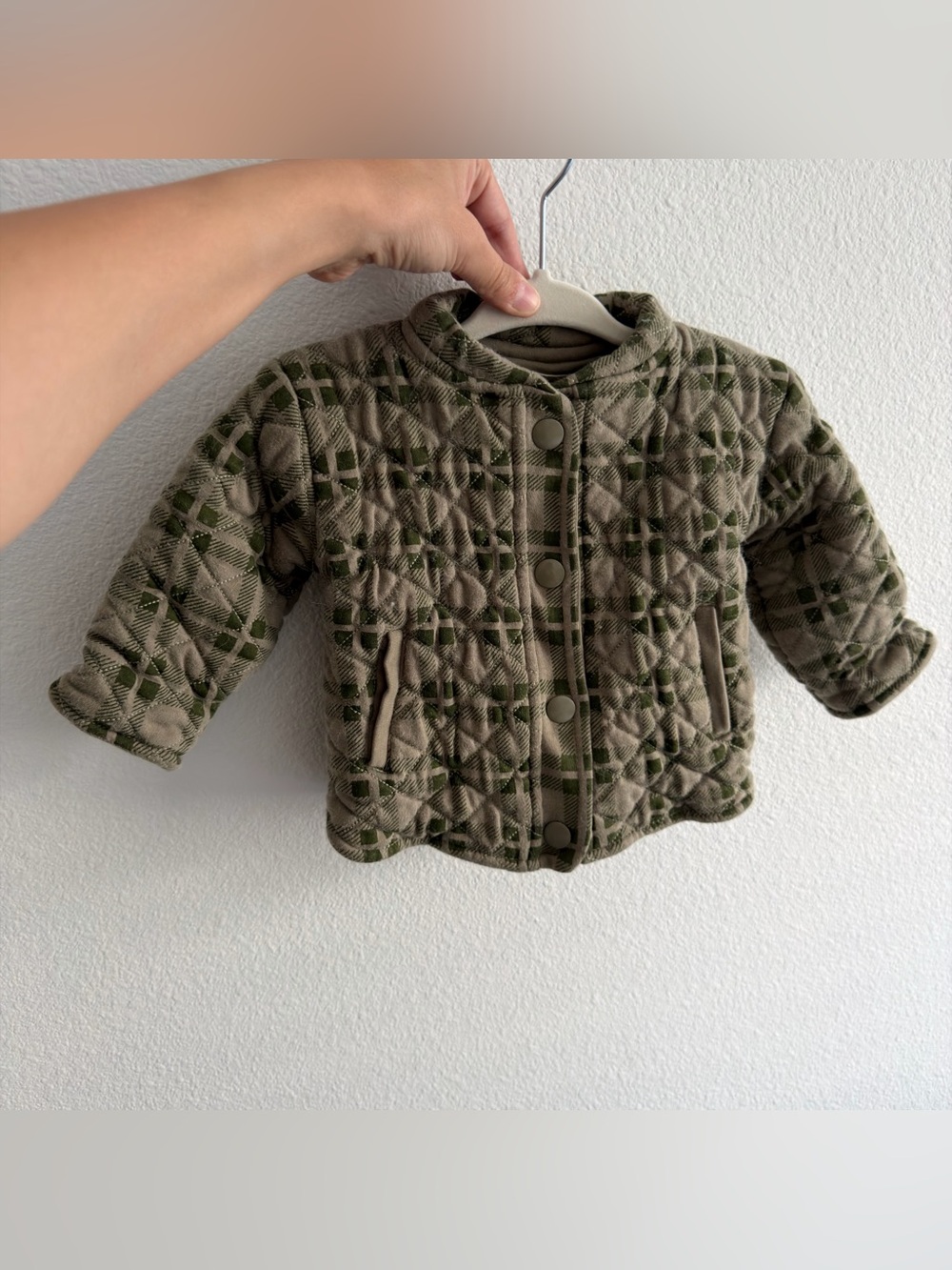 Make Make Organics Quilted Plaid Jacket Olive Green Size 6/12 Months Baby Unisex - Picture 1 of 3